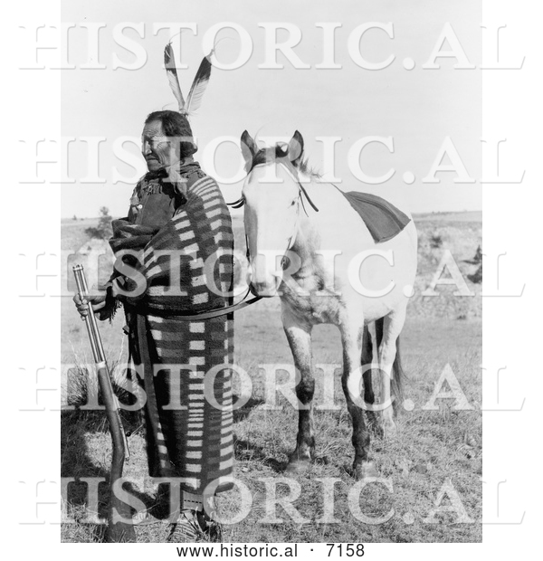 Historical Photo of Sioux Indian, Crow Dog, with Horse 1900 - Black and White