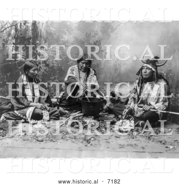 Historical Photo of Sioux Indians Cooking on Fire 1899 - Black and White
