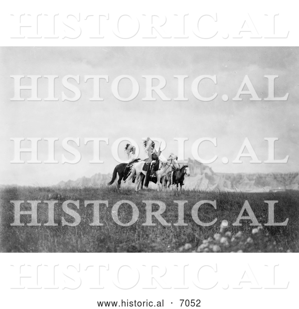 Historical Photo of Sioux Indians on Horses 1905 - Black and White