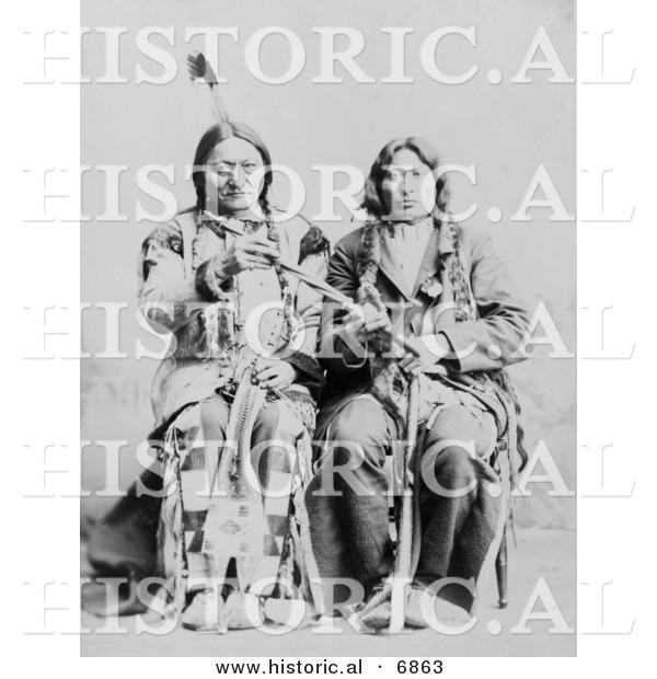 Historical Photo of Sitting Bull and One Bull 1884 - Native American Indians - Black and White Version