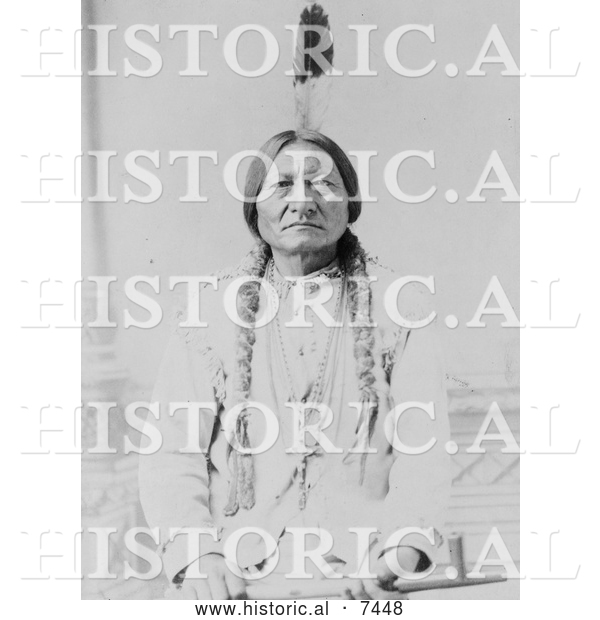 Historical Photo of Sitting Bull with Peace Pipe 1885 - Black and White