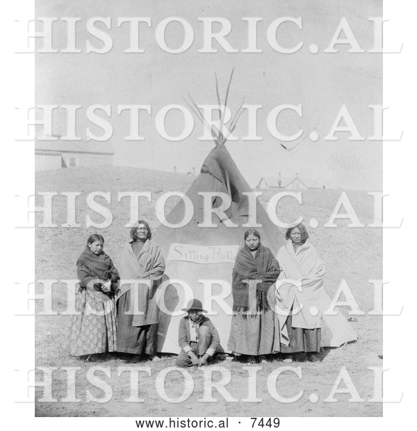 Historical Photo of Sitting Bulls Family in Front of Tipi 1891 - Black and White