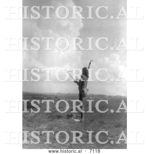 Historical Photo of Teton Sioux Indian During Vision Cry Ceremony 1907 - Black and White
