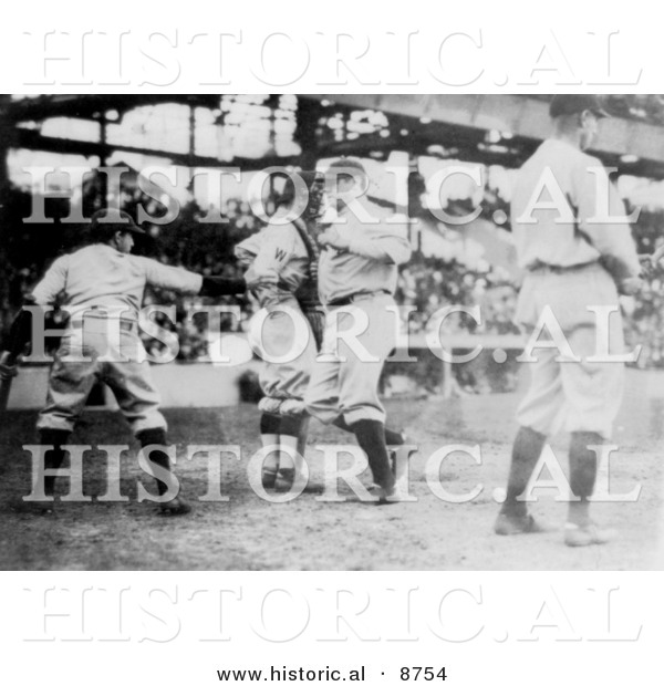 Historical Photo of the Great Bambino, Babe Ruth, Making a Home Run in 1921 - Black and White Version