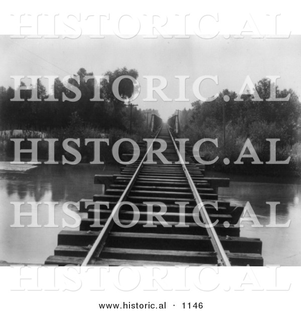 Historical Photo of Train Tracks at Southern Pacific Railroad Bridge over Calloway Canal in Kern County, California - Black and White Version