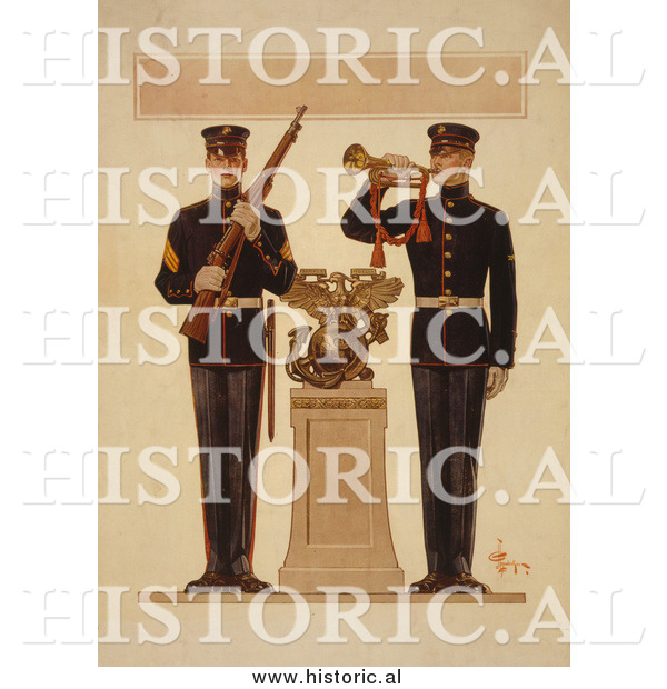 Historical Photo of Two Marine Soldiers - Vintage Military War Poster 1917