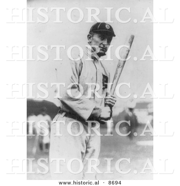 Historical Photo of Tyrus Raymond Cobb Holding a Baseball Bat, 1914 - Black and White Version
