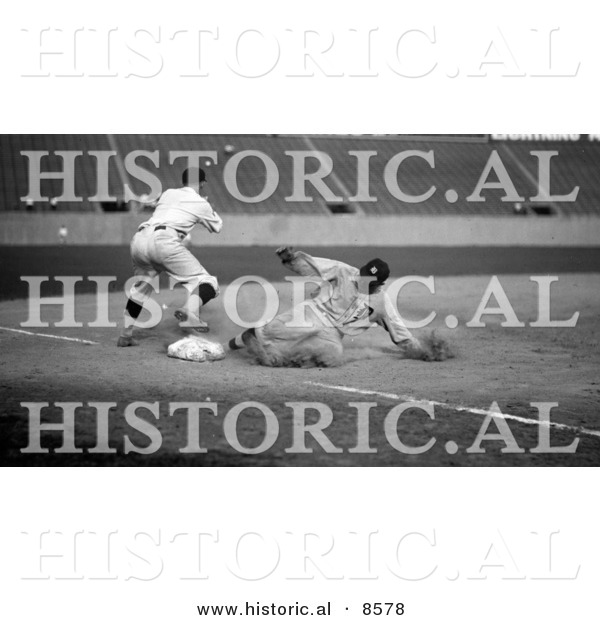Historical Photo of Tyrus Raymond Cobb Sliding Safe to Third Base After Making a Triple - Black and White Version