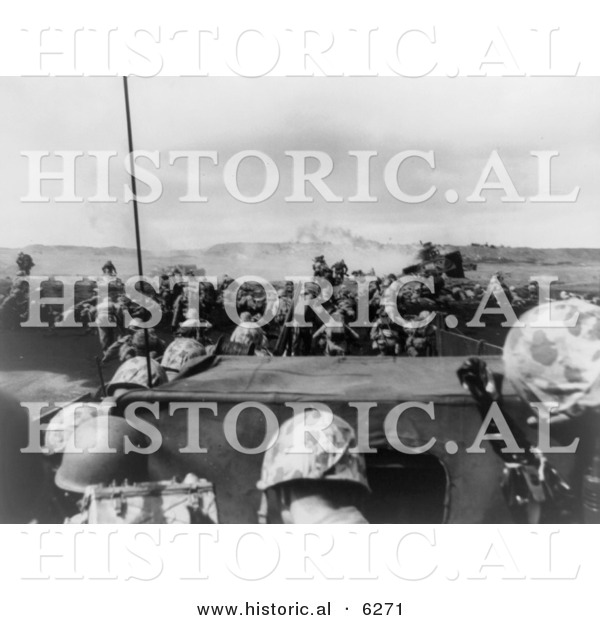 Historical Photo of U.S. Marines at Iwo Jima, 1945 - Black and White Version