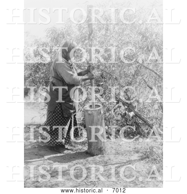 Historical Photo of Wichita Indian Using a Mortar and Pestle 1927 - Black and White