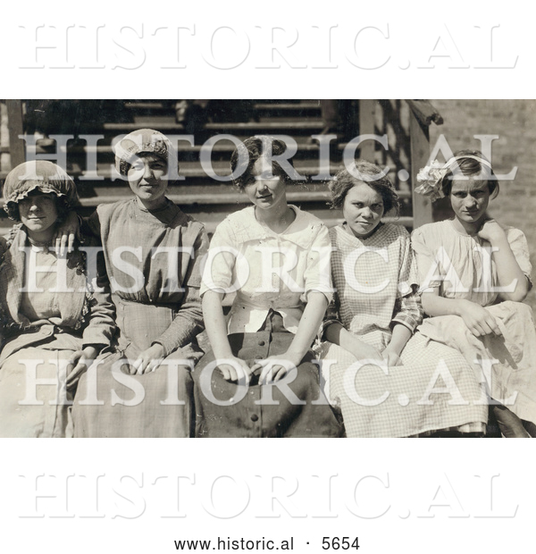 Historical Photo of Young Mill Worker Girls Taking a Break in 1913