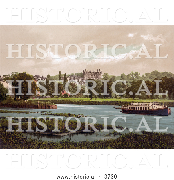 Historical Photochrom of a Boat on the Thames River near the Star and Garter Hotel Richmond London England UK