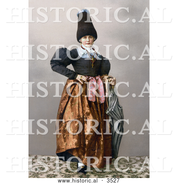 Historical Photochrom of a Girl from Grodenthal, Grodertal, Tyrol, Austria, in Traditional Dress