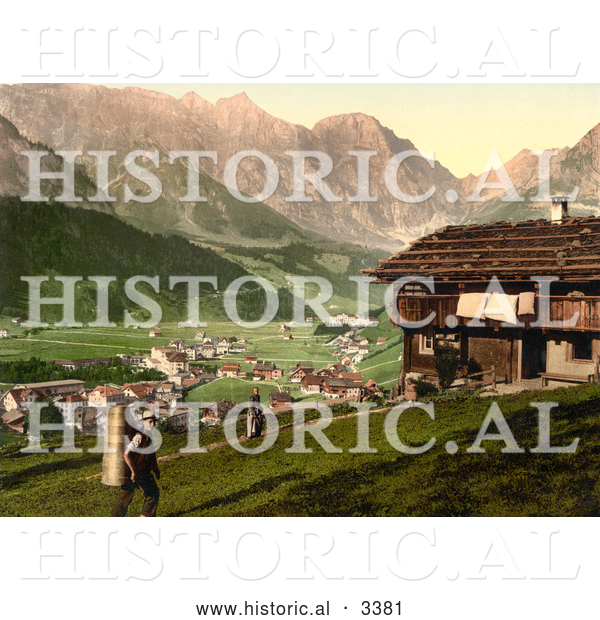 Historical Photochrom of a House at Engelberg Valley