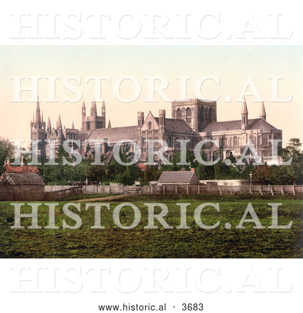 Historical Photochrom of a South View of the Peterborough Cathedral in Peterborough England