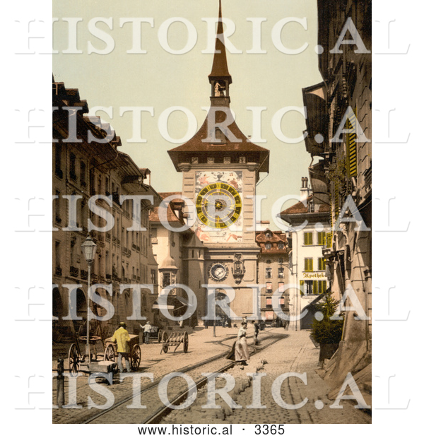 Historical Photochrom of a Street Scene in Berne Switzerland