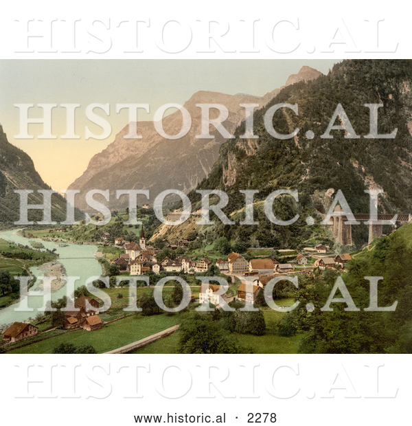 Historical Photochrom of Amsteg, Switzerland
