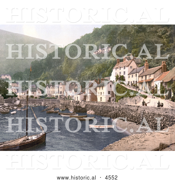 Historical Photochrom of Boats in the Harbour at Lynmouth Devon England