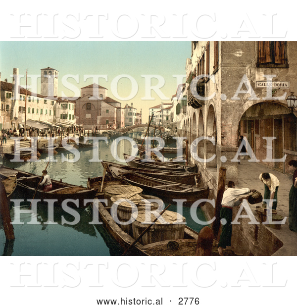 Historical Photochrom of Chioggia, Fish Market, Venice, Italy
