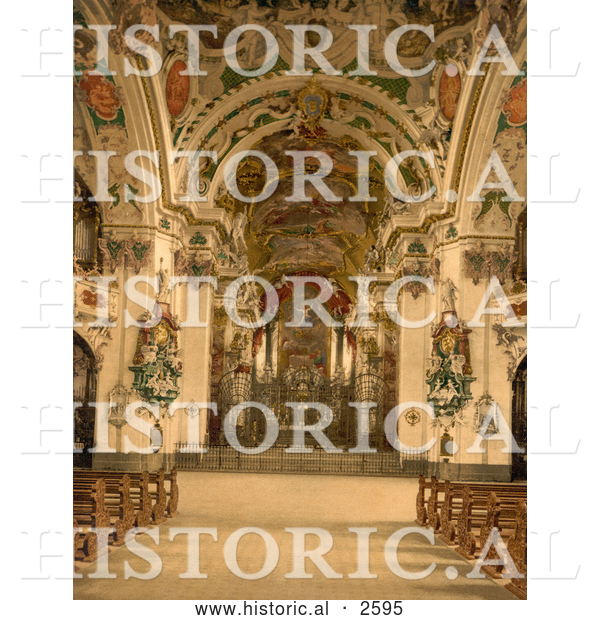 Historical Photochrom of Church Interior at Einsiedeln Abbey, Switzerland