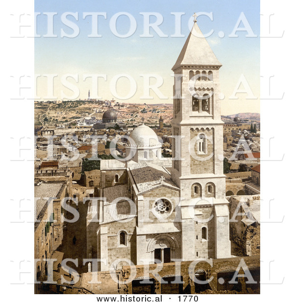 Historical Photochrom of Church of St. Saviour, Jerusalem