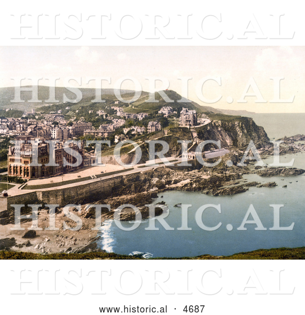Historical Photochrom of Coastal Hotels and Town of Ilfracombe in Devon England