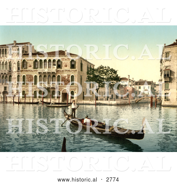 Historical Photochrom of Da Mulla Palace, Venice, Italy