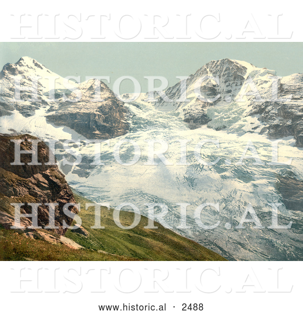 Historical Photochrom of Eiger Glacier in Switzerland