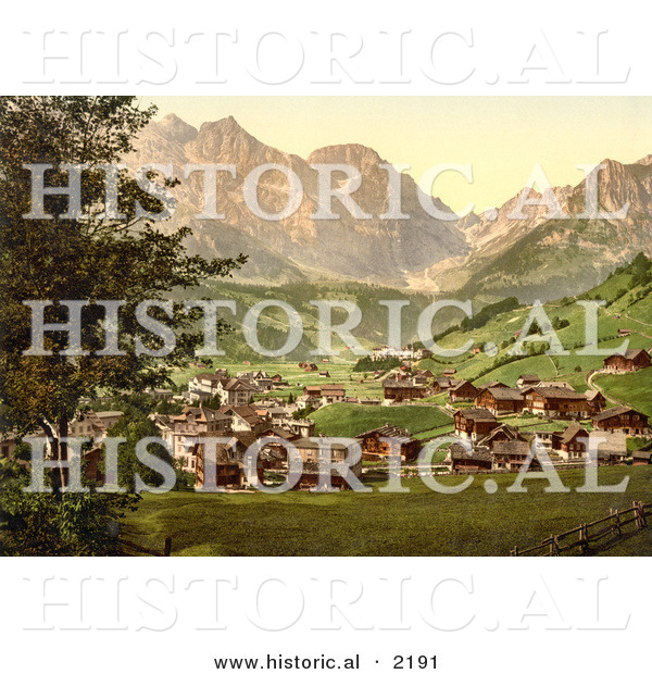 Historical Photochrom of Engelberg Valley and Juchlipass in Switzerland