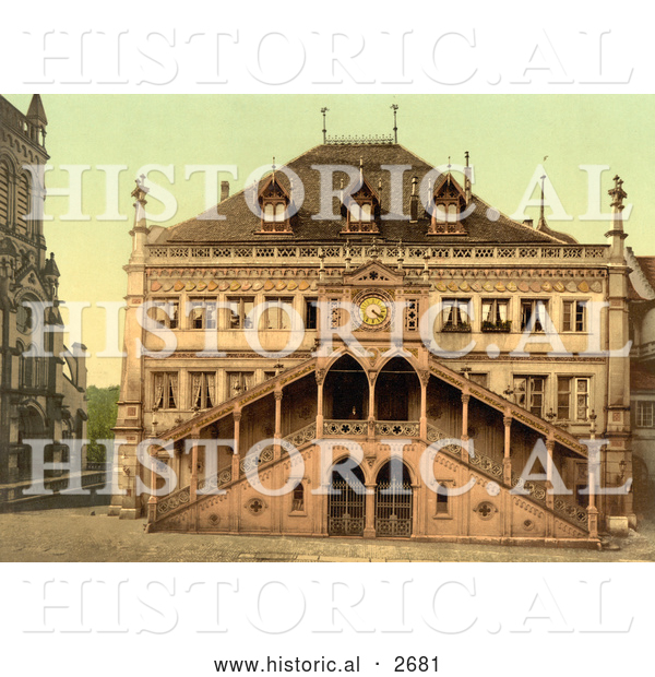 Historical Photochrom of Facade of the Town Hall in Berne, Switzerland