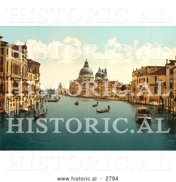 Historical Photochrom of Gondolas, Grand Canal, Venice, Italy