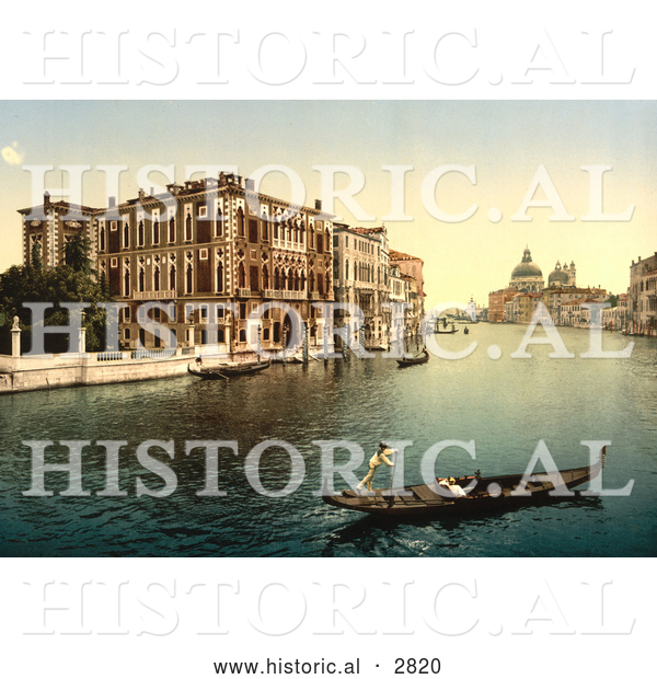 Historical Photochrom of Gondolas on the Grand Canal, Venice, Italy