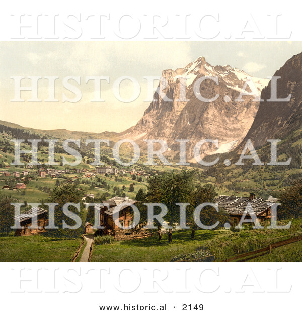 Historical Photochrom of Grindelwald in Switzerland