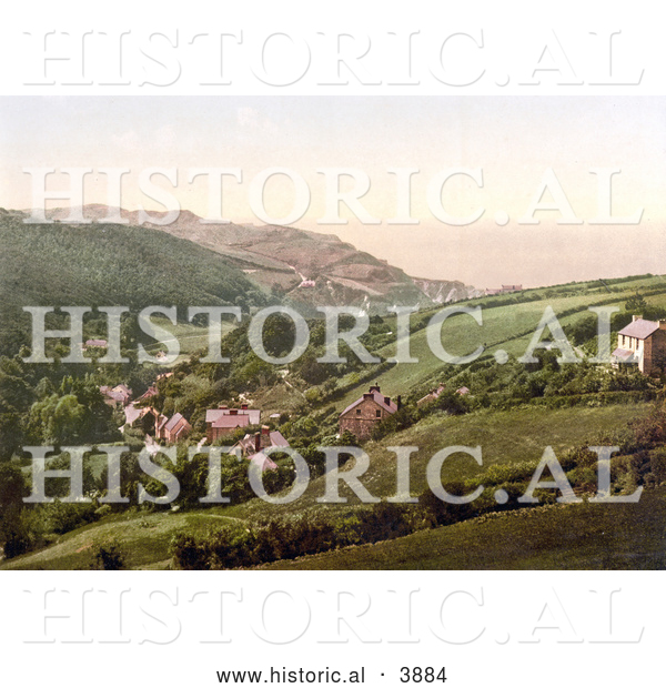Historical Photochrom of Hillside Homes in Lee Devon England