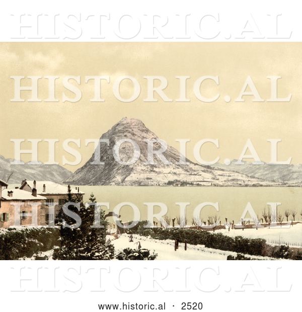 Historical Photochrom of Lake Lugano, Switzerland - Winter Scene Version