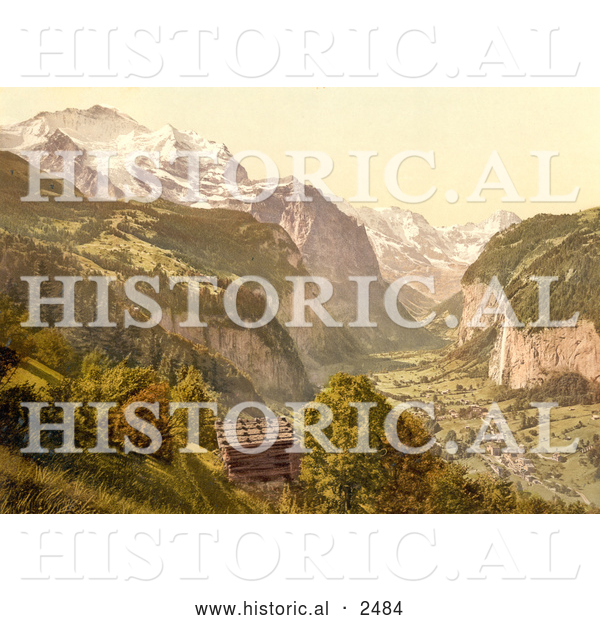 Historical Photochrom of Lauterbrunnen Valley in Switzerland