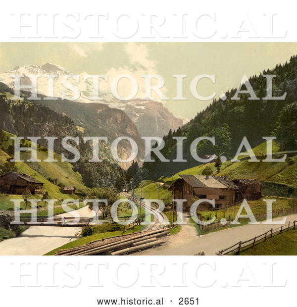 Historical Photochrom of Lauterbrunnen Valley in Switzerland