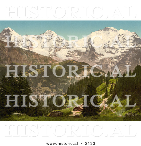 Historical Photochrom of Murren in the Swiss Alps