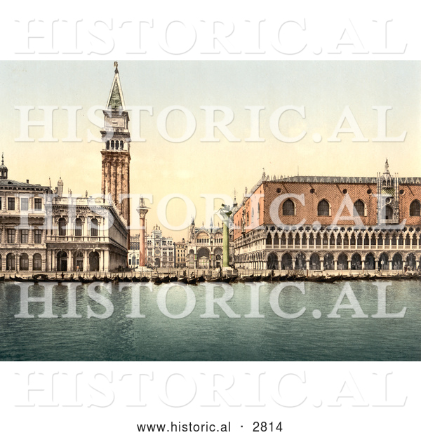 Historical Photochrom of Piazzetta, Venice, Italy