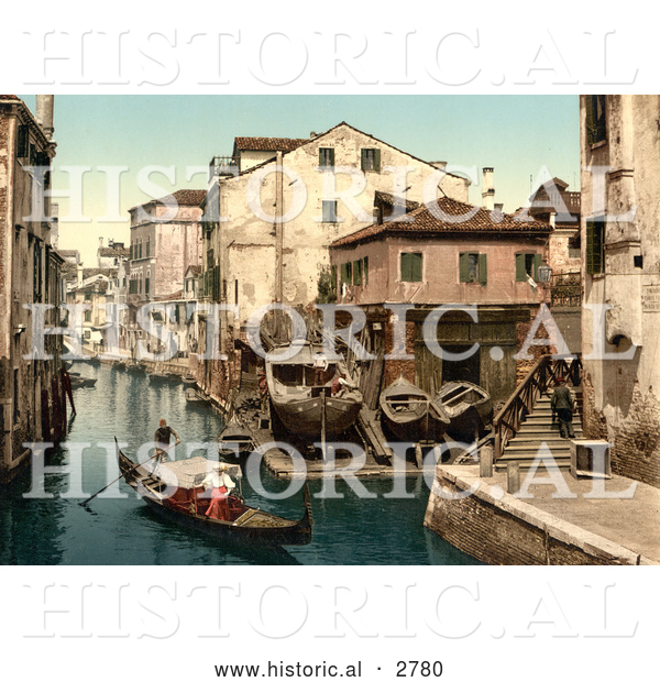 Historical Photochrom of Rio Della Botisella, Venice, Italy