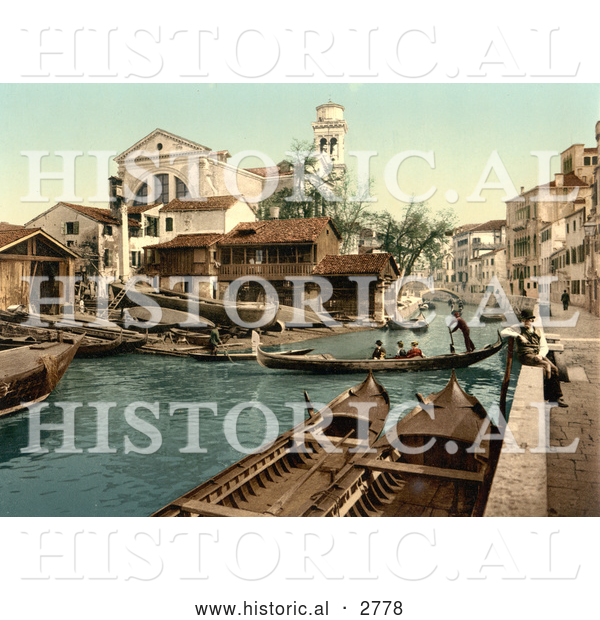 Historical Photochrom of Rio Di San Trovaso, Venice, Italy
