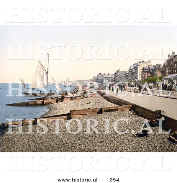 Historical Photochrom of Sailboats Along the Promenade in Herne Bay Kent England