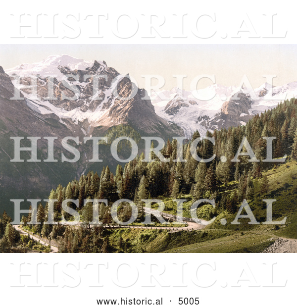 Historical Photochrom of Stilfer Joch with Ortler and Ortlerferner, Ortler Territory, Tyrol, Austria