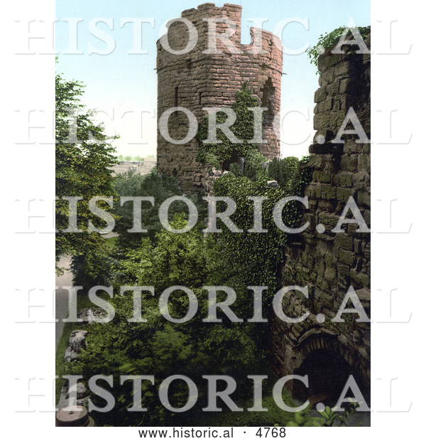 Historical Photochrom of the Bonewaldesthorne Tower in Chester, Cheshire, England, United Kingdom