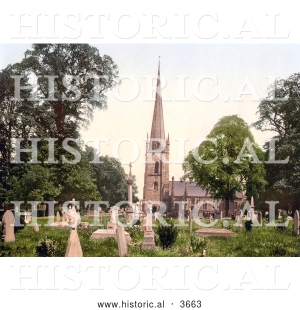 Historical Photochrom of the Cemetery of the St Mary’s Church in Ross-On-Wye Herefordshire England UK