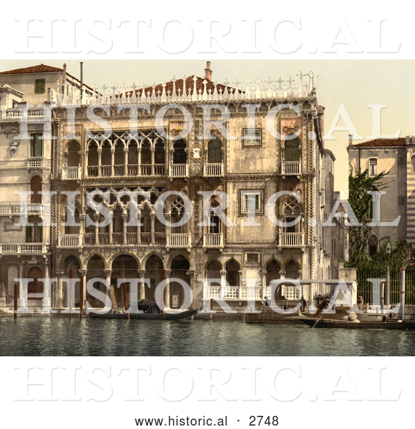 Historical Photochrom of the Golden House, Venice, Italy