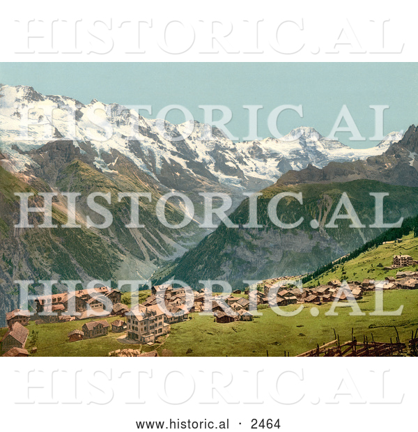 Historical Photochrom of the Highland Village of Murren, Switzerland