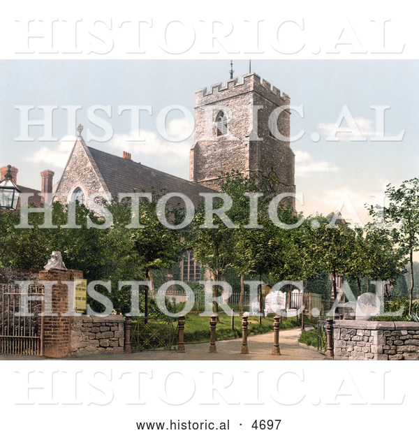 Historical Photochrom of the Historical St Mary’s Church in Folkestone England