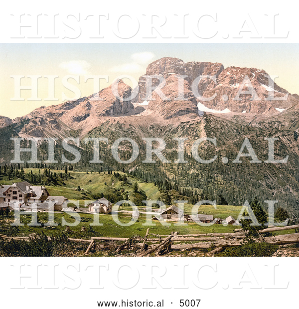 Historical Photochrom of the Hotel and Croda Rossa, Platzweisen, Tyrol, Austria