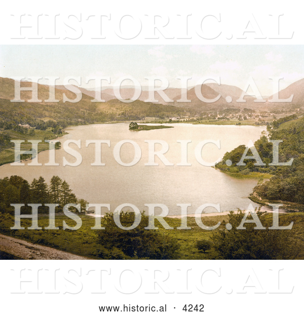 Historical Photochrom of the Lakefront Village of Grasmere Lake District Cumbria England UK